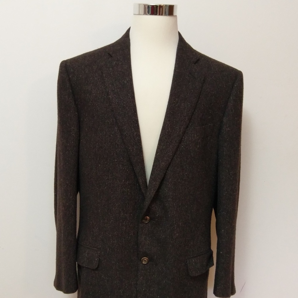 Dunhill Cashmere Blazer Jacket 46L Tweed Brown EUC